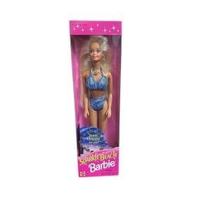 Vintage 1995 Sparkle Beach Barbie Swimsuit Doll Mattel 13132 New Box Damage